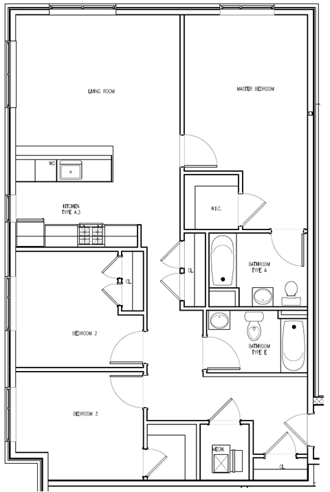 Floor plan for 3 beds, 2 baths, 1150 sqft